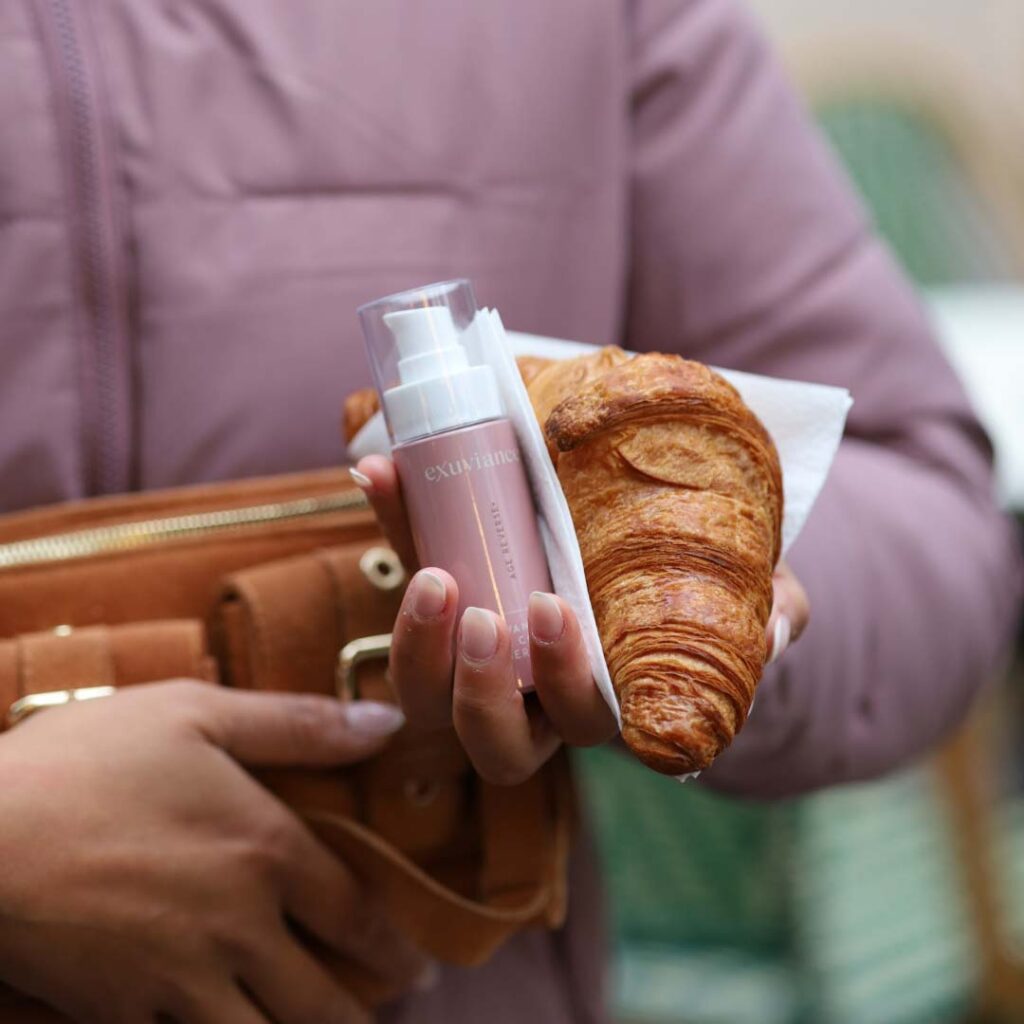 Exuviance serum and croissant