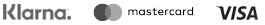 Ikoner betalalternativ Klarna, Mastercard, Visa.