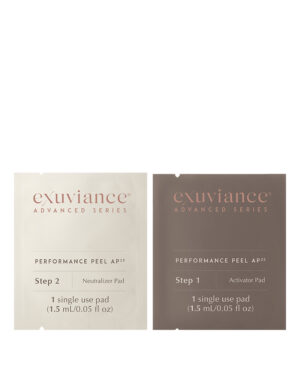 Exuviance produkten Performance peel AP25 mot en vit bakrund.
