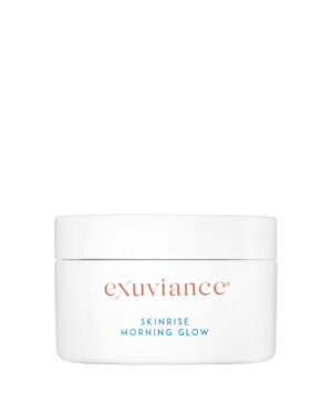 Exuviance produkten skinrise morning glow mot en vit bakrund.