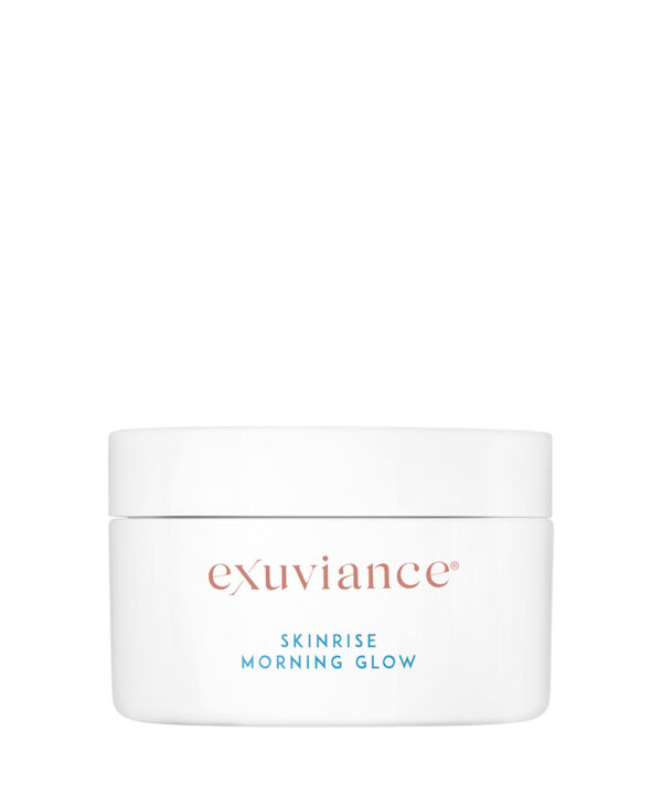 Exuviance produkten skinrise morning glow mot en vit bakrund.