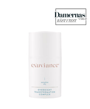Exuviance produkten overnight transformation complex mot en vit bakrund.