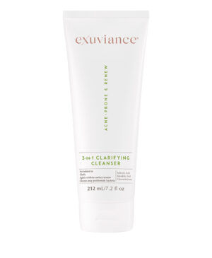 Exuviance produkten 3-in-1 clarifying cleanser mot en vit bakrund.