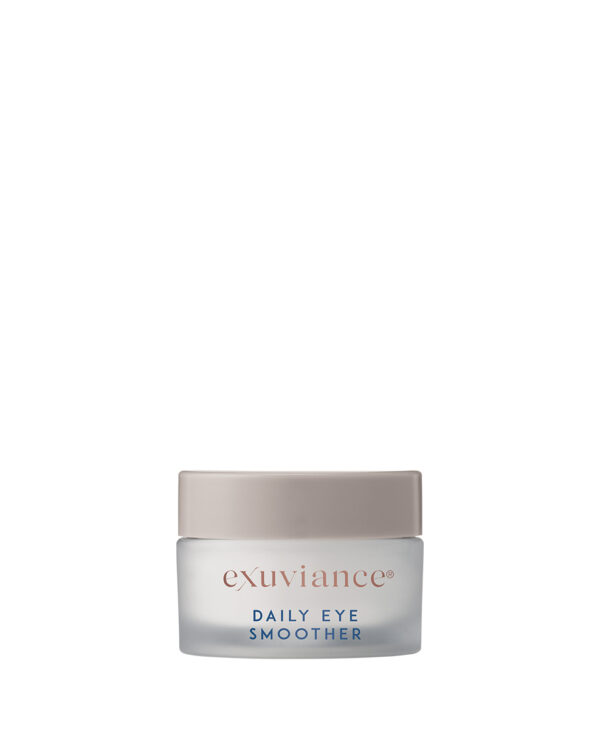Exuviance produkten daily eye smoother mot en vit bakrund.