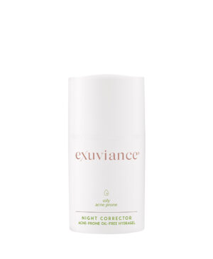 Exuviance produkten night corrector mot en vit bakrund.