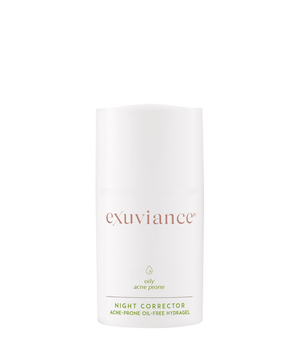 Exuviance produkten night corrector mot en vit bakrund.