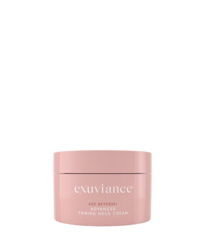 Exuviance produkten advanced toning neck cream mot en vit bakrund.