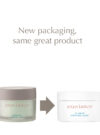 Bilden beskriver en utseende förändring av produkten skinrise morning glow. Bilden innehåller en text som säger " New packaging, same great product"