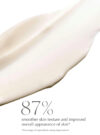Rosa kräm utsmetad mot vit bakrund, med text som säger "87% smoother skin texture and improved overall appearance of skin"